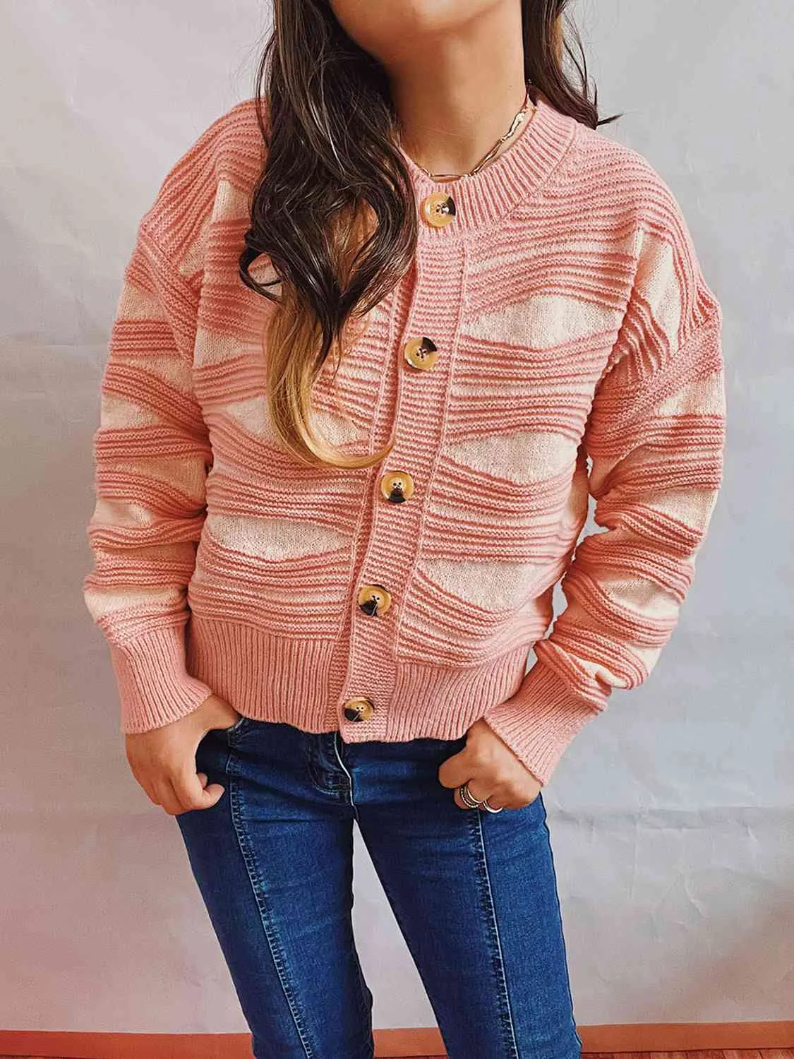 Maxct &Color Block Button Front Cardigan