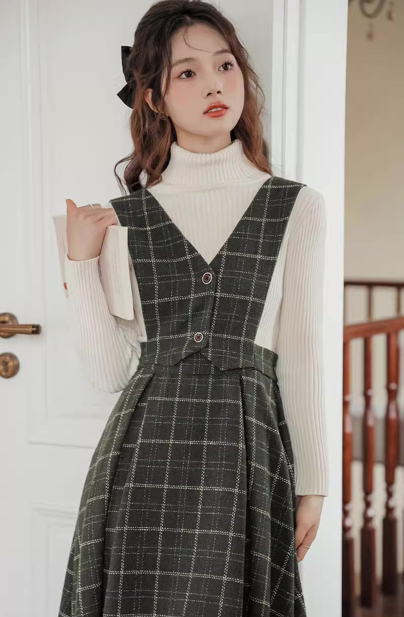Plaid Vest Pinafore Dress Maxct