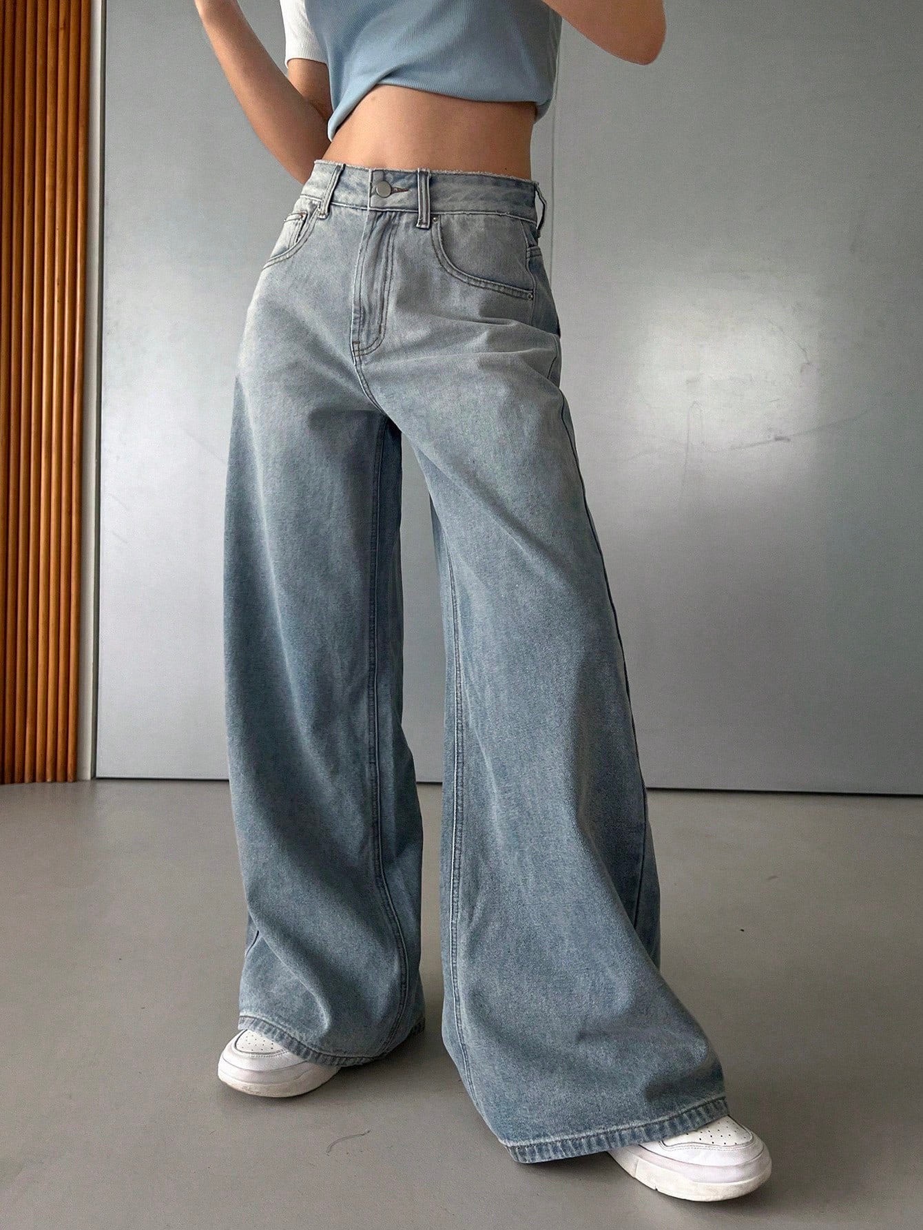 Maxct Women's Loose Fit Casual Wide Leg Denim Pants With Pockets