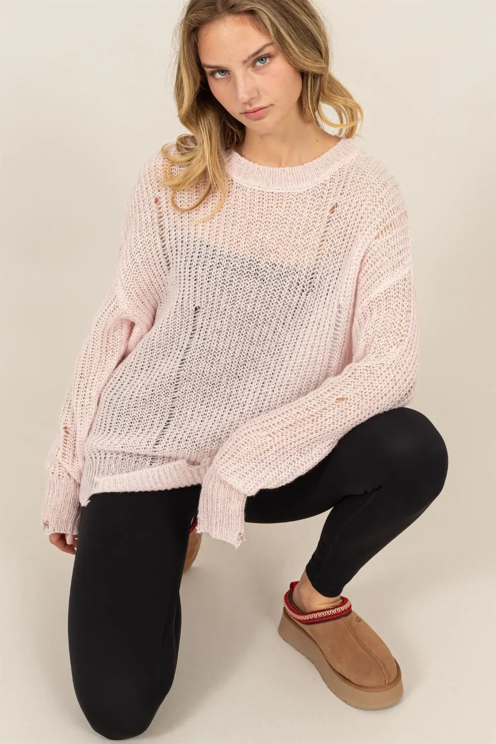 Maxct &HYFVE Distressed Long Sleeve Knit Top