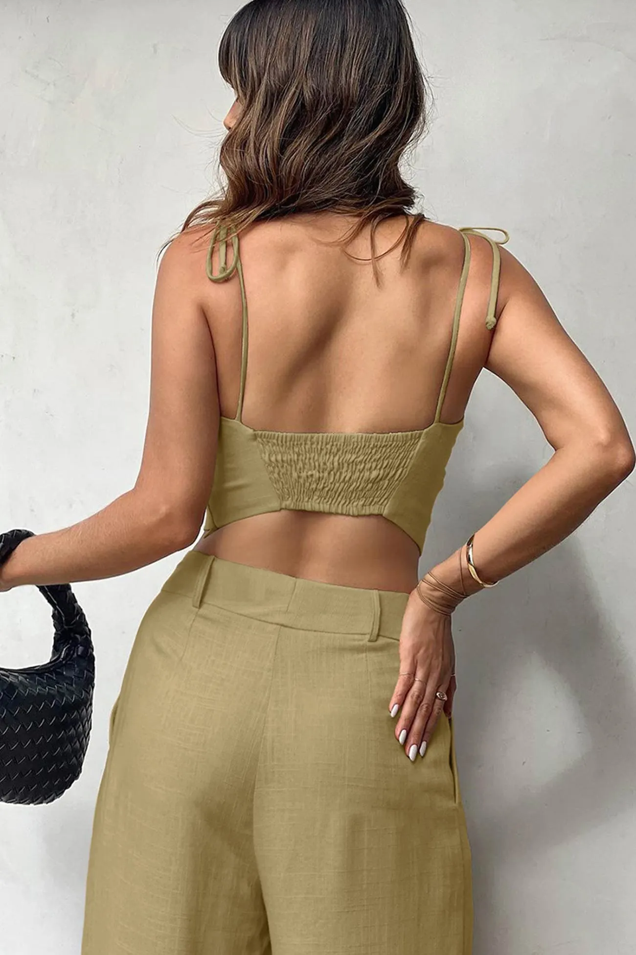 Maxct Cotton Tie-straps Cami Tops Pants Suits