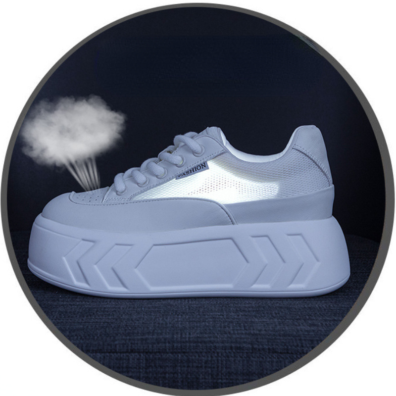 8cm Air Leather Chunky Sneakers with Thick-Soled Platform