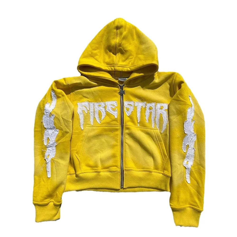 Maxct Y2k Long Sleeved Pullover Hoodie Vintage Zipper Embroidered 3d Pattern Sweatshirt Streetwear Tops Winter Boots School Outfit New