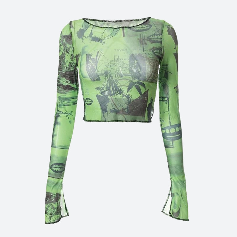 Maxct &Fairycore Slit Mesh Crop Top