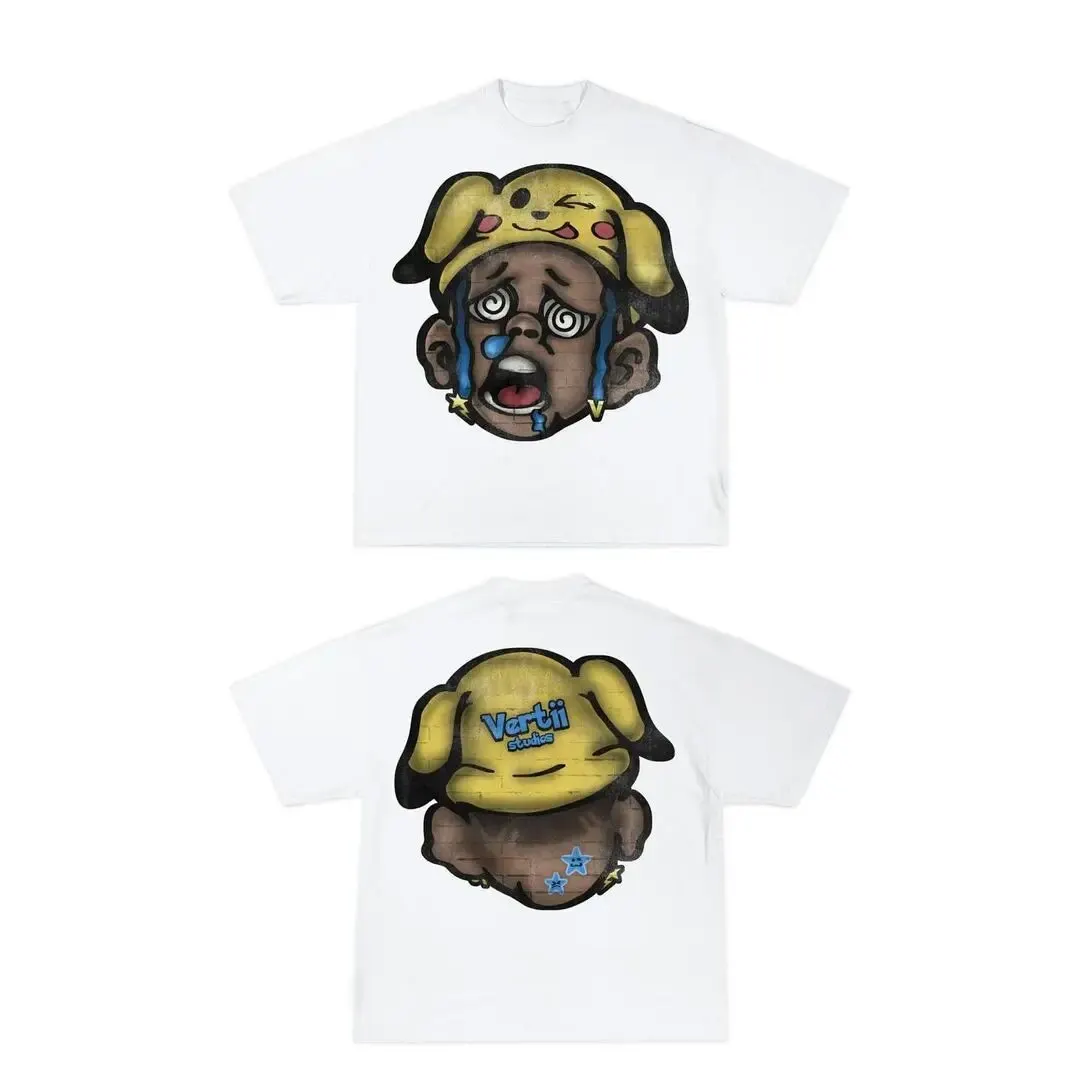 Maxct street fashion men streetwear Street T-shirt Men's Y2g Hip Hop Rock Cartoon Pattern Printed Sweatshirt Graffiti Graphic Oversized round Neck Short Sleeve