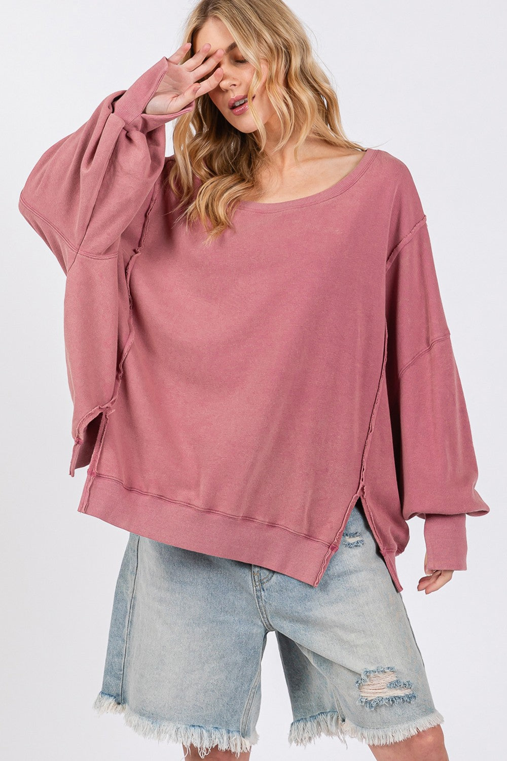 Maxct &SAGE + FIG Mineral Wash Side Slit Oversized Sweatshirt