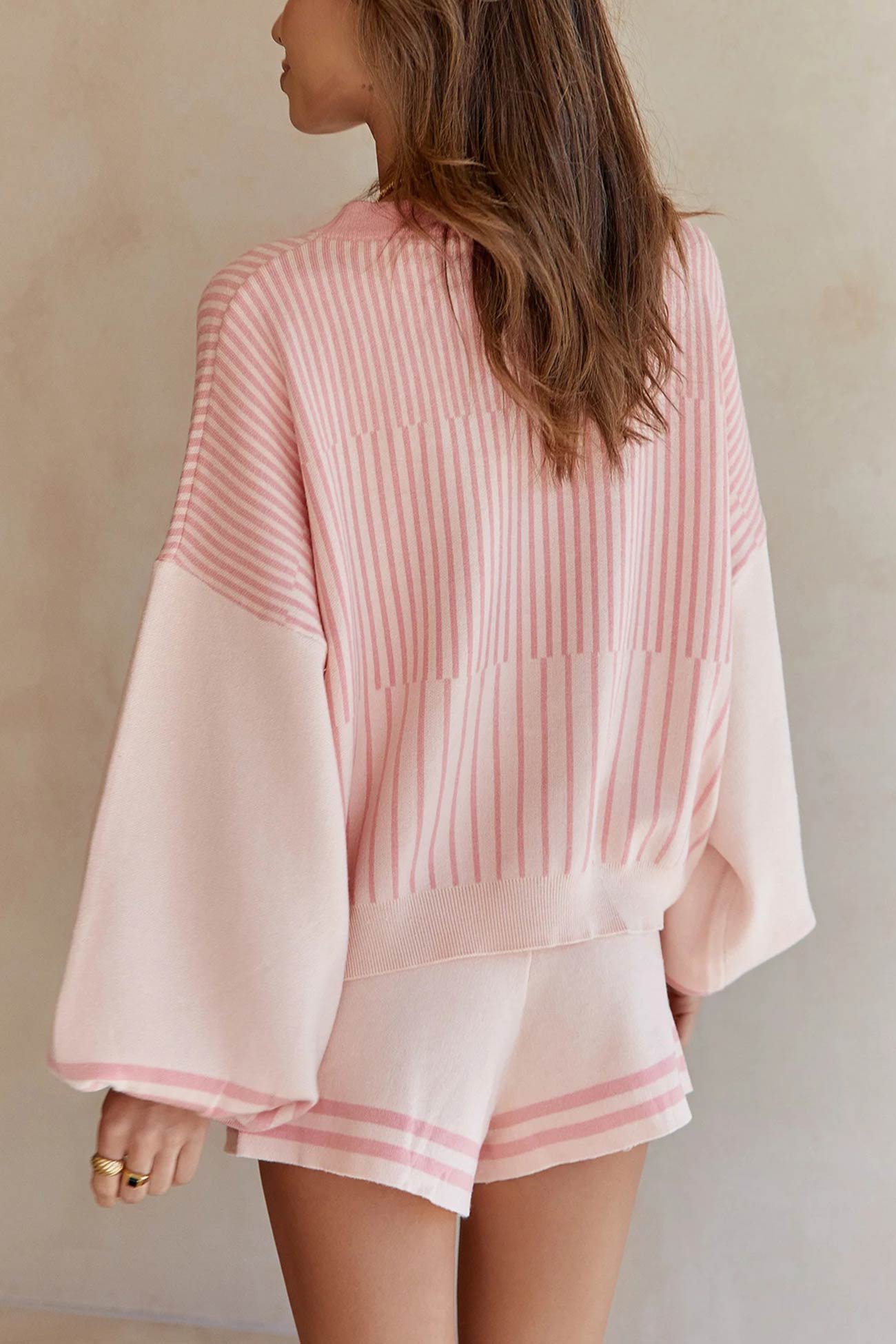 Maxct Striped Sweater Knit Shorts Set