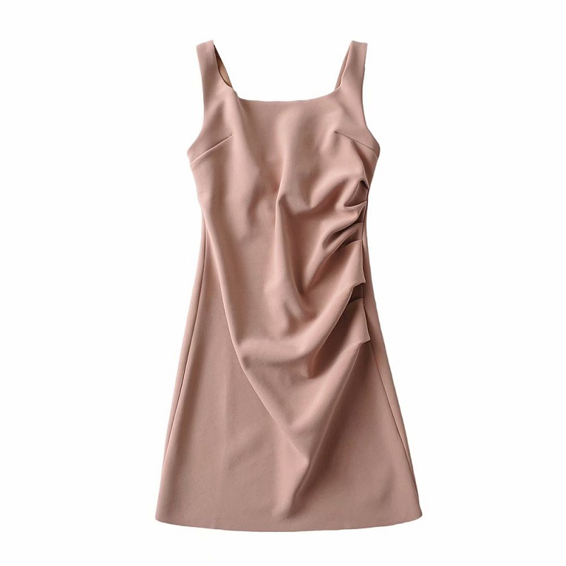 Maxct Maxct New Pleated Vest Dress Summer Women's Solid Color Square Collar Sleeveless Hip Skirt