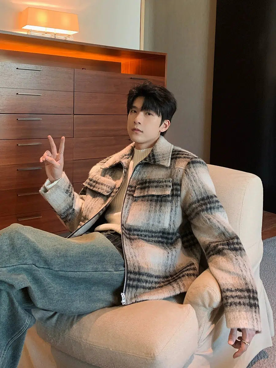 Maxct Short Plaid Woolen Coat