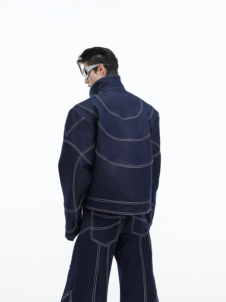 Oversize Stitch Denim Jacket & Wide-leg Stitch Denim Jeans Setup NA676