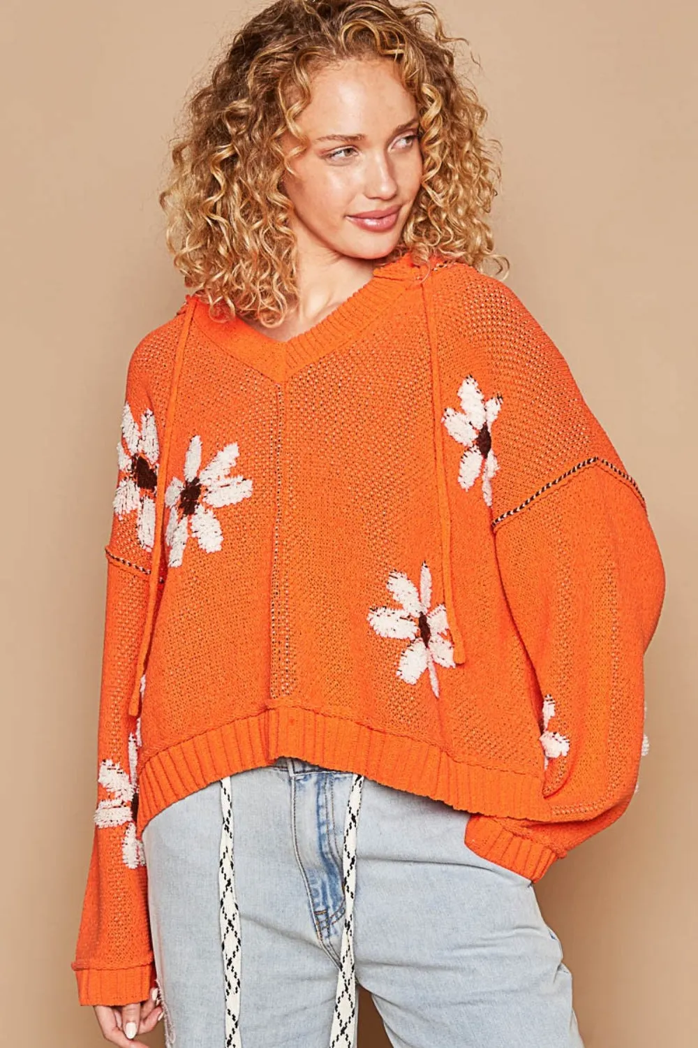 Maxct &POL Floral Pattern Hooded High-Low Sweater
