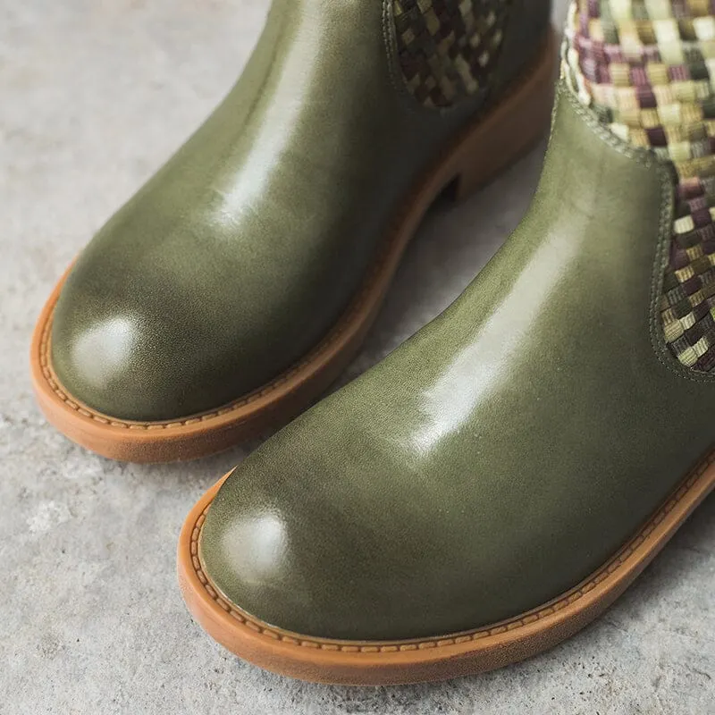 Woven Boots Mid Calf Color Blocking Design Cowgirl Boots Maxct