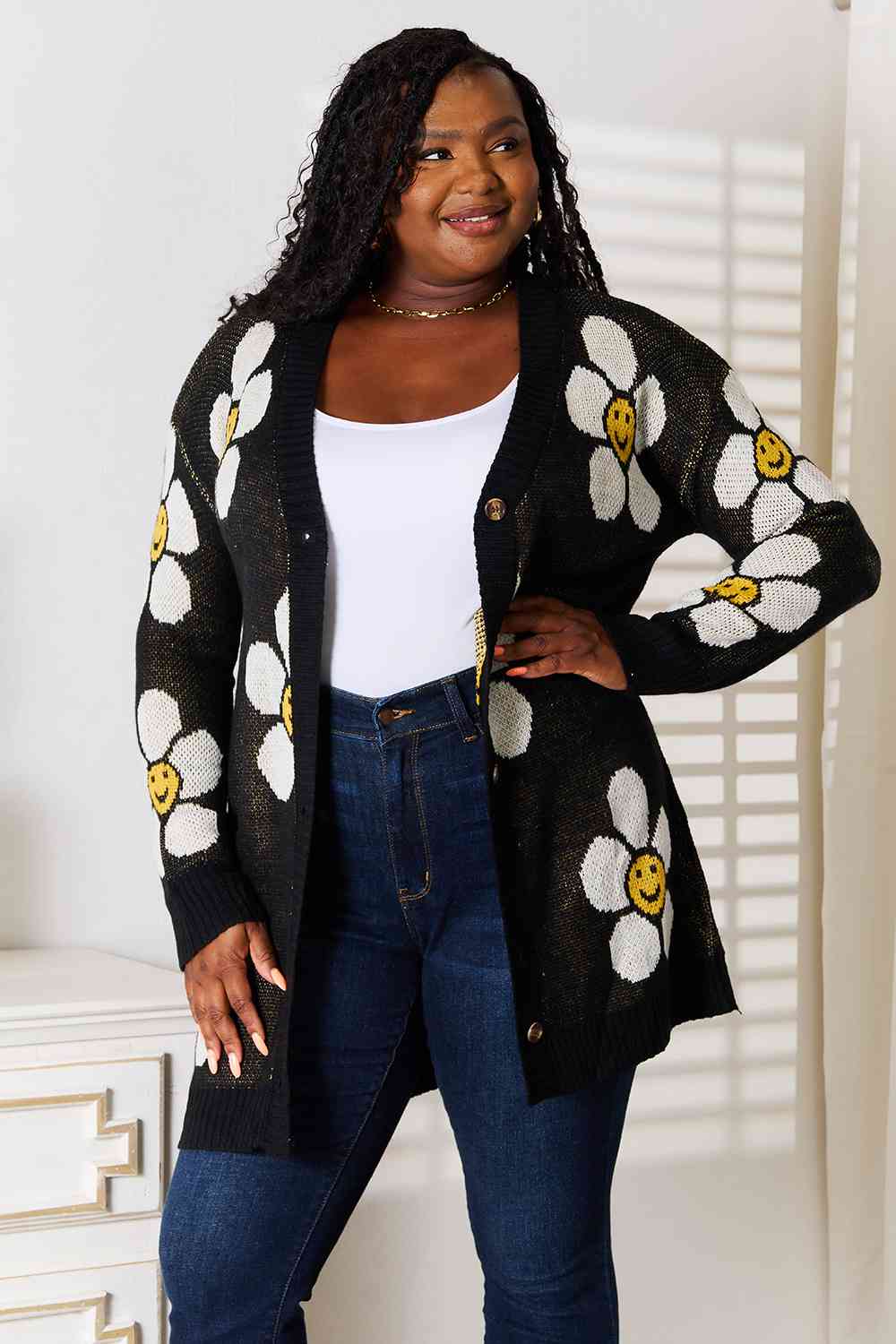 Maxct &Double Take Floral Button Down Longline Cardigan