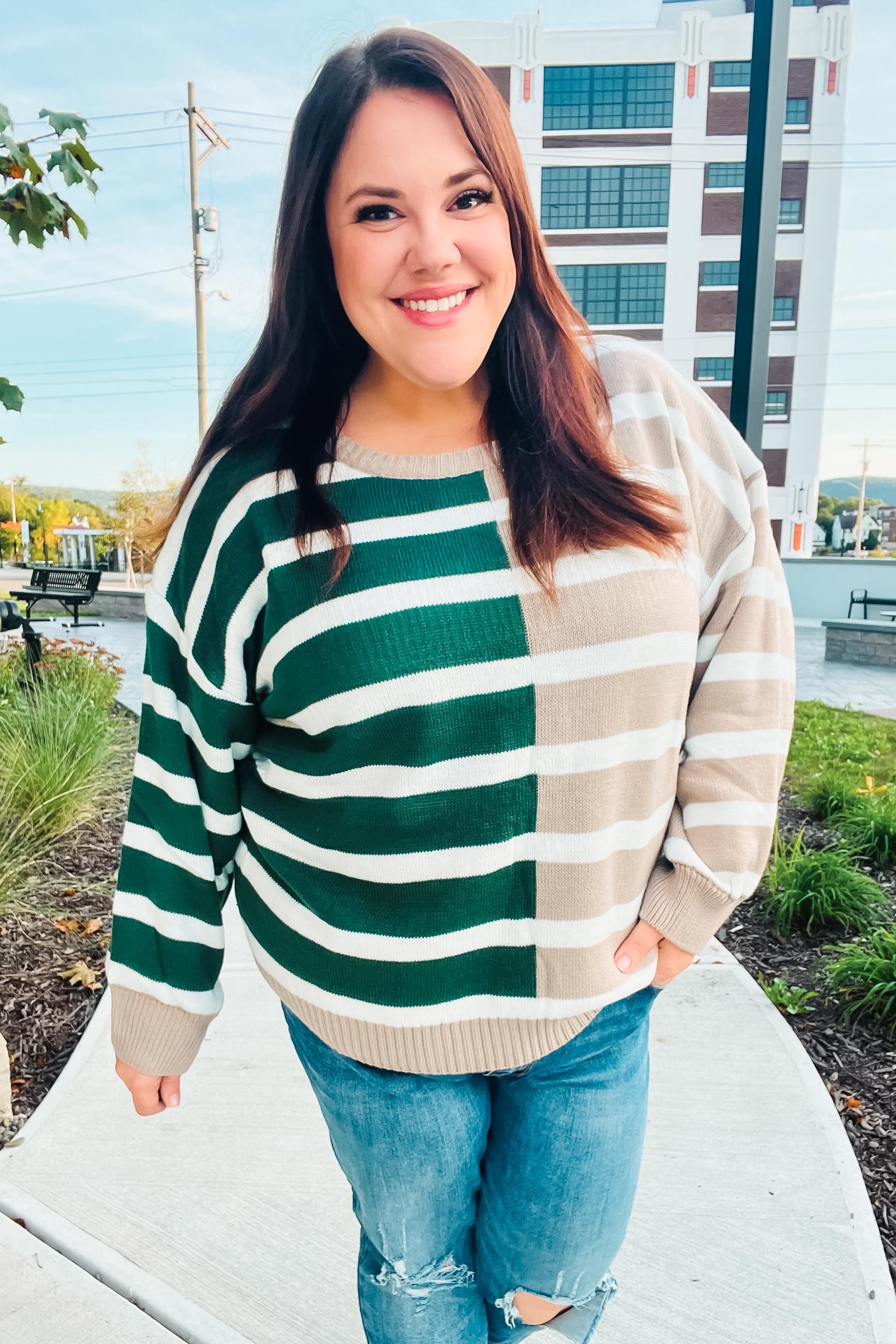 Maxct &Hunter Green & Taupe Striped Color Block Sweater - Image 17