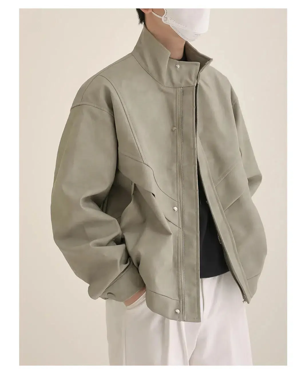 Maxct Distressed Stand Collar Leather Jacket
