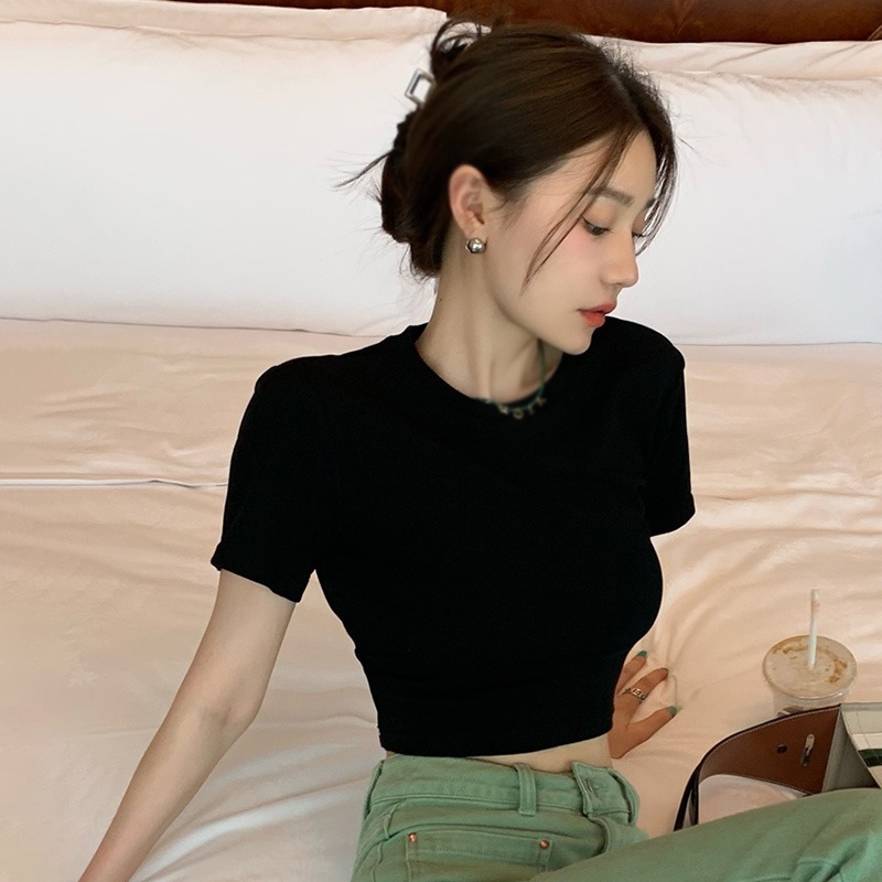 Maxct Blackless Women's Tops Slim Sexy Exposed Navel Short Sleeves Korean Version T-Shirts