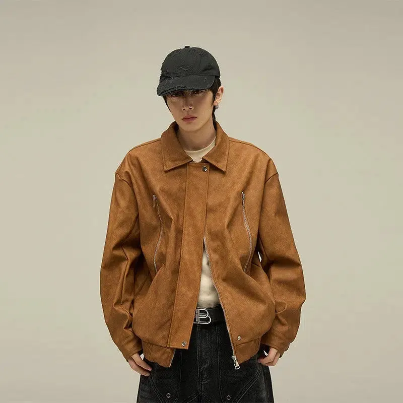 Maxct Retro Casual PU Leather Jacket