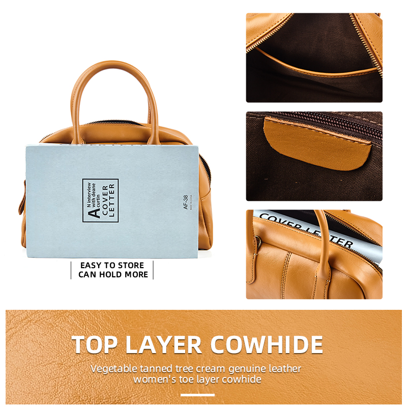 Women's Shoulder Bag Fashion First Layer Leather Bowling Bag Luxury Messenger Bag