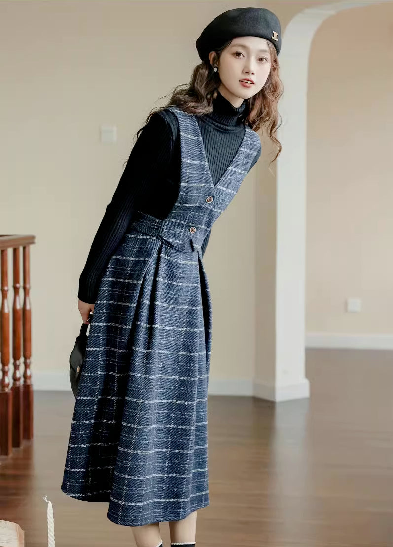 Plaid Vest Pinafore Dress Maxct