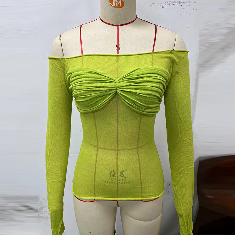 Maxct Sexy Transparent Off Shoulder Shirts Women Slim Fit Solid Perspective Thin T-Shirt Female Autumn Chic Elegant Daily Tops