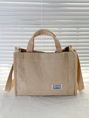 Side Pocket Corduroy Tote Bag - Women Tote Bags