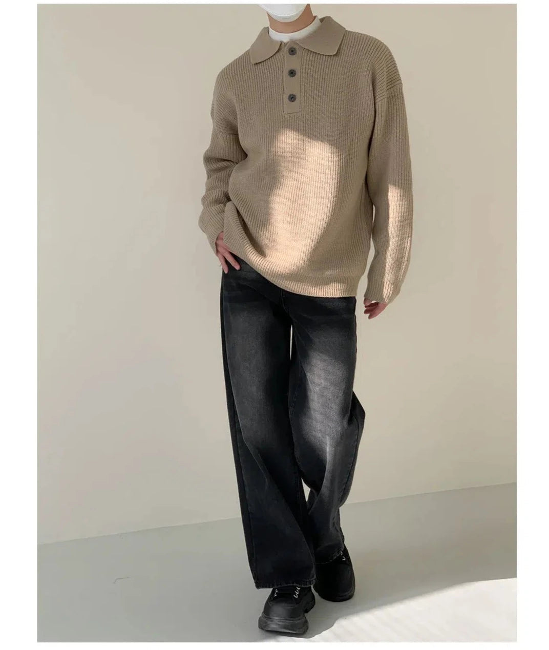 Maxct Loose Fit Polo Lapel Sweater