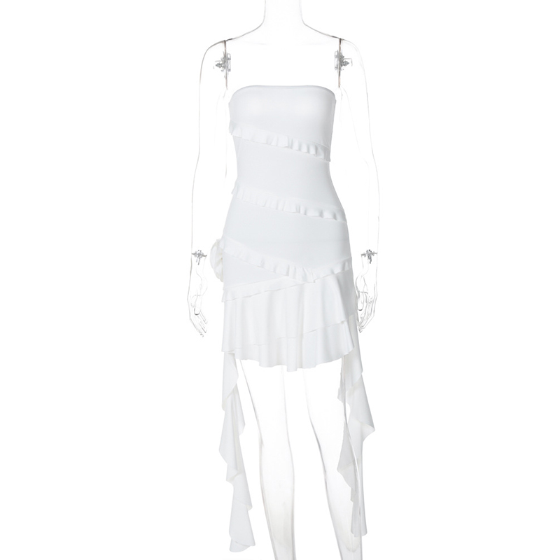 Tube Dress for y2k Clothes Off Shoulder Strapless Sleeveless Ruffle Hem Mini Dress Evening Party Dresses