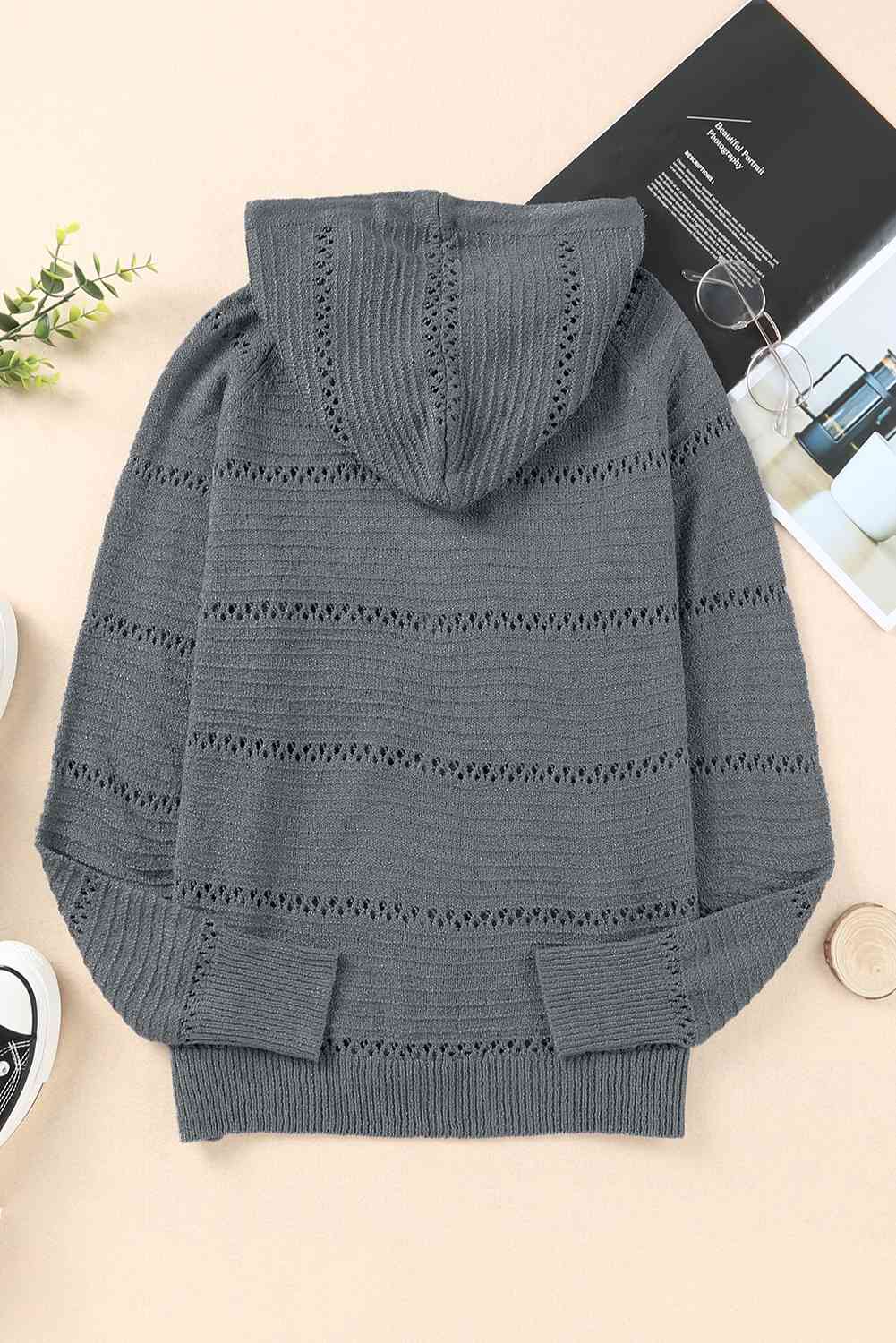 Maxct &Zip-Up Raglan Sleeve Openwork Hooded Cardigan - Image 23