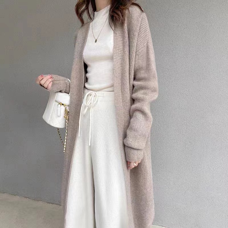 Maxct Casual Knitted Solid Long Cardigan Women Korean Loose Long Open Sweaters Female Autumn Chic Warm Simple Daily Street Tops