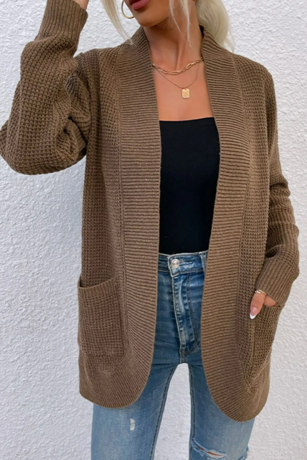 Maxct &Open Front Rib-Knit Cardigan with Pockets
