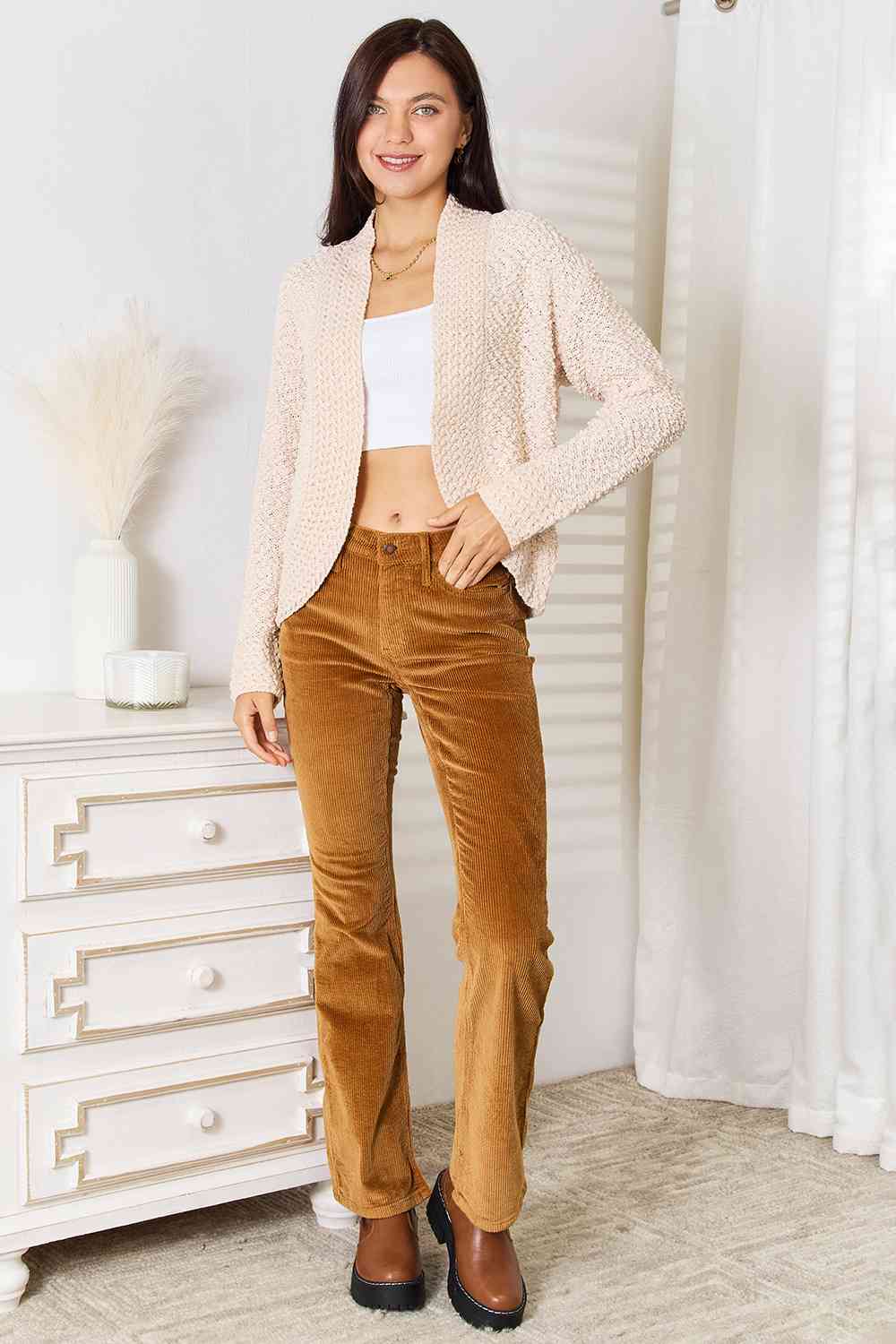 Maxct &Double Take Open Front Long Sleeve Cardigan