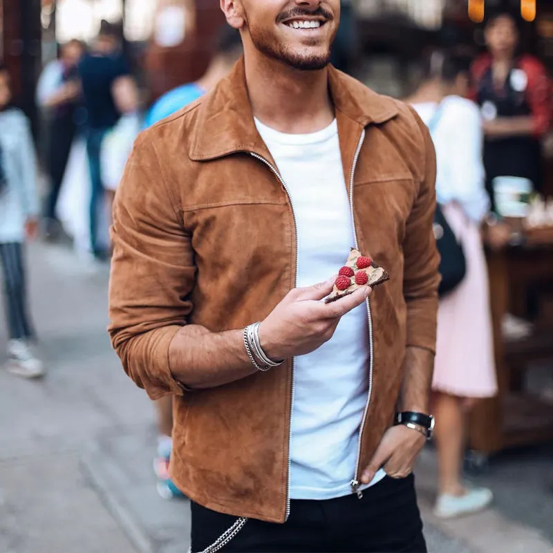 Maxct &Men's Velvet Touch Lapel Zipper Jacket