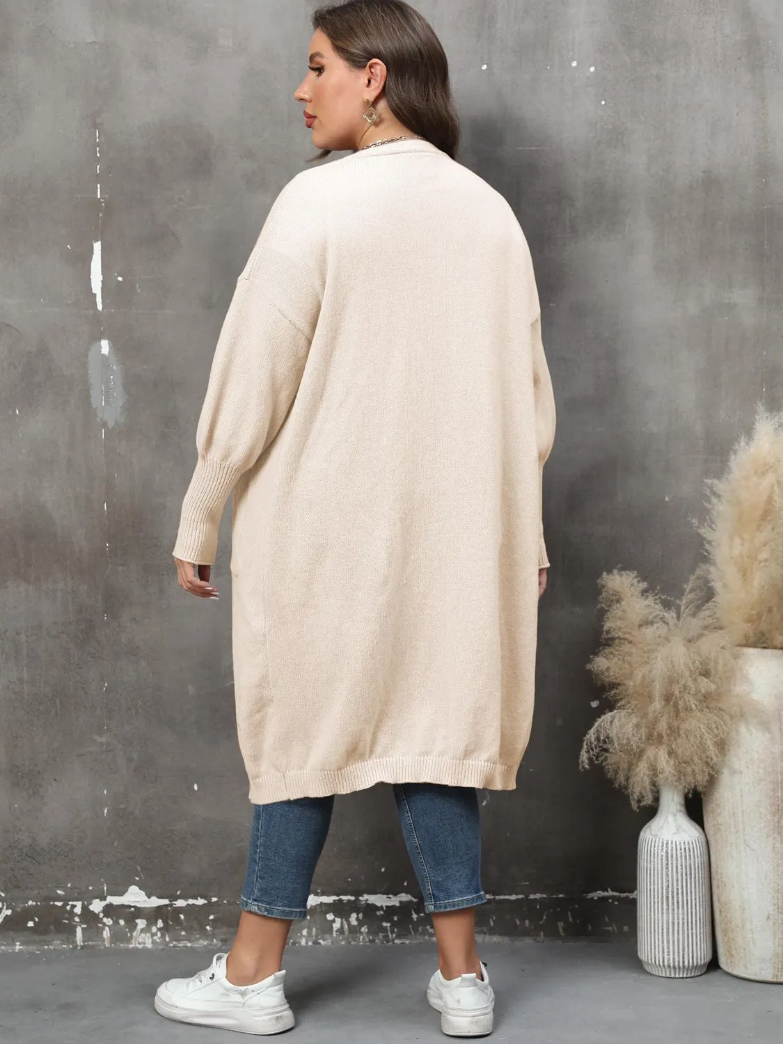 Maxct &Plus Size Long Sleeve Pocketed Cardigan
