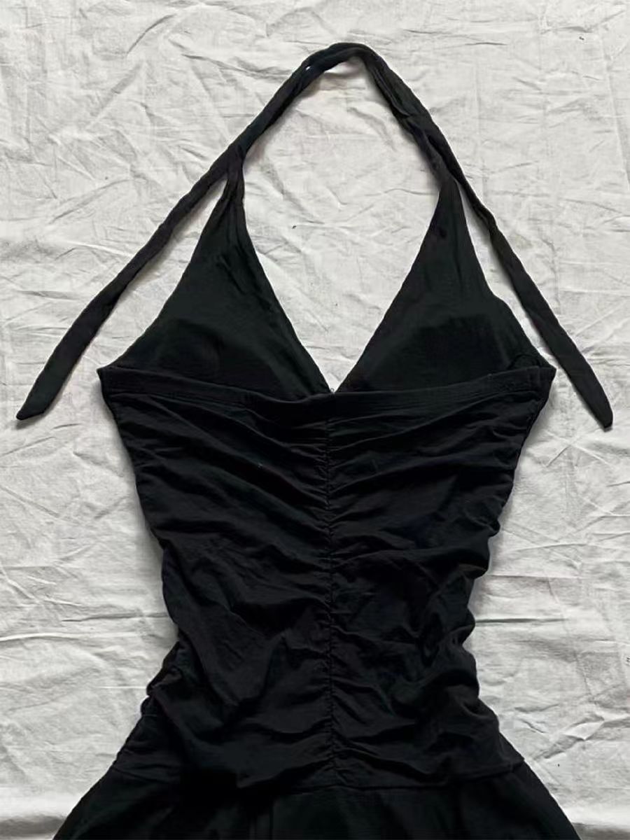 Punk Vintage 90s Korea Dress Sweet Girl High Waist Slim Gothic Harajuku Y2k Short Halter Dress