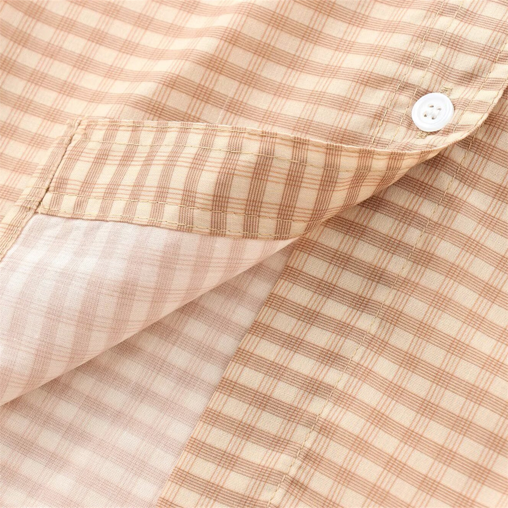 Autumn New Product Women's Fashion Loose Casual Collar Long Sleeve Pocket Decorative Checkered Shirt
