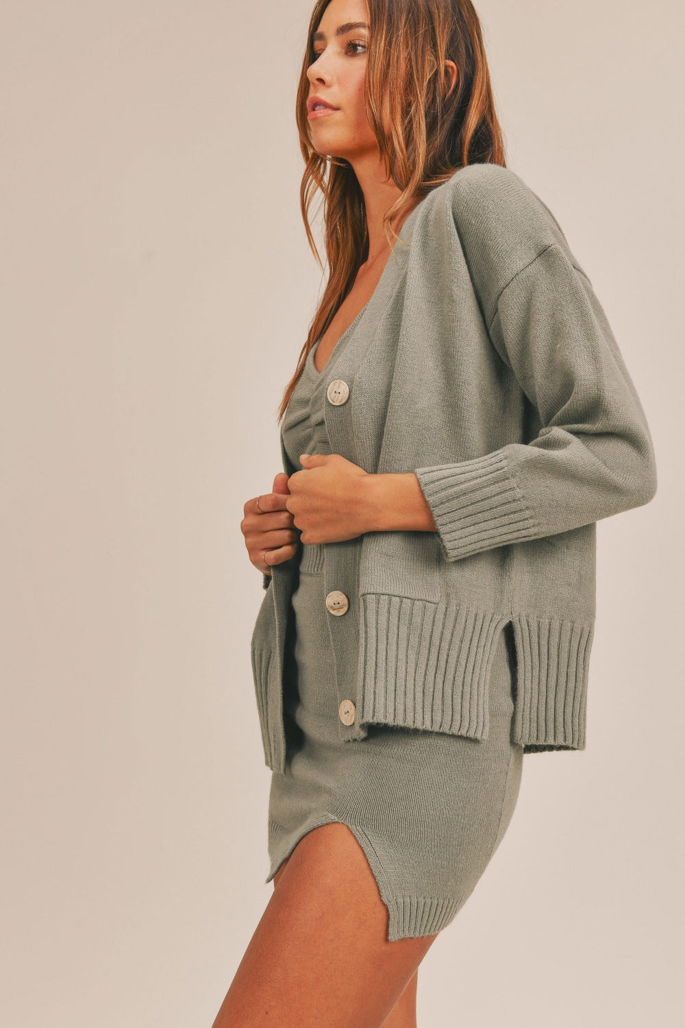 Maxct &MABLE 3 Pieces Sweater Set with Crop Cami, Mini Skirt, Cardigan