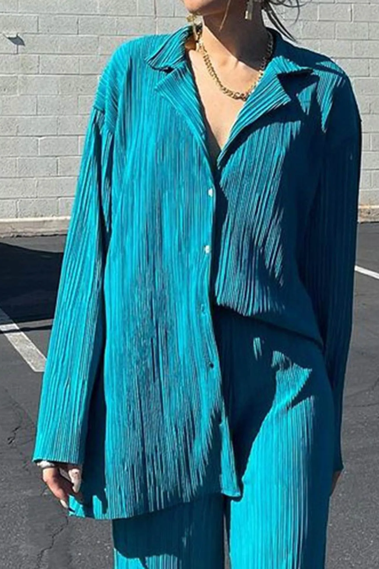Maxct Pleated Shirt Wide Leg Pants Set - Image 21