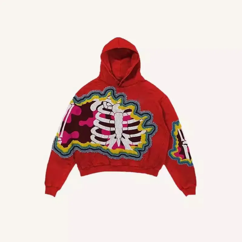 Maxct 2024 New Color Matching Skull Print Pocket 3D Sweater Hoodie Sweatshirt Cos Clothing