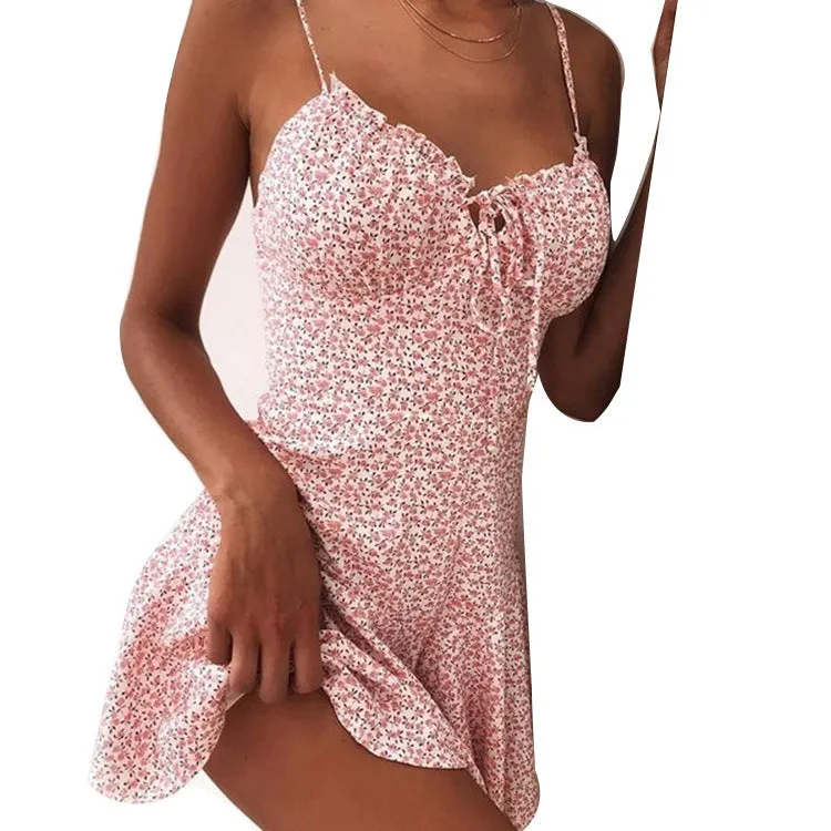 Irregular Floral Halter Mini Dress Maxct