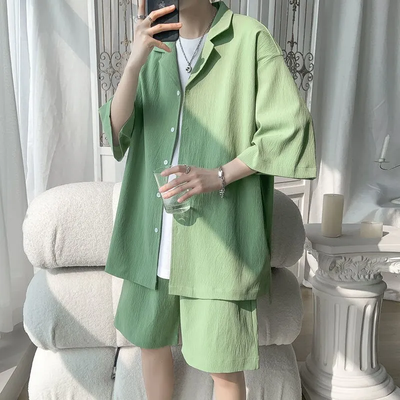 Maxct Textured Two-Piece Shirt and Shorts Set