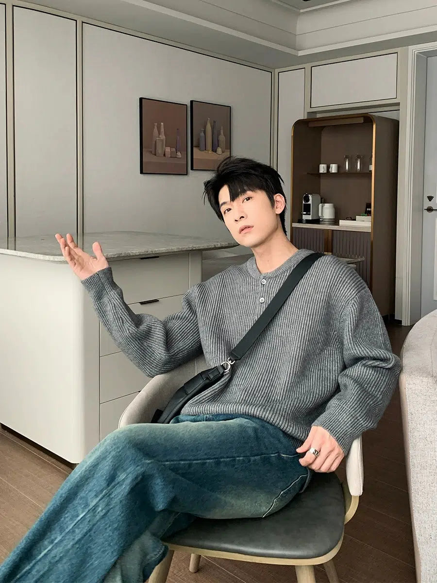 Maxct Pleated Henley Bottoming Sweater