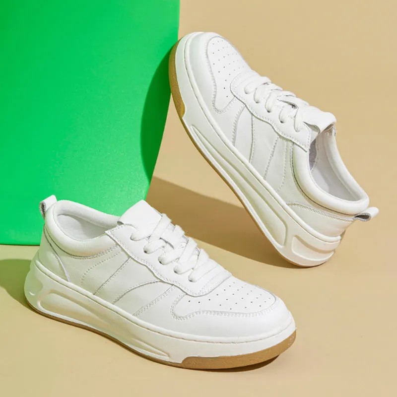 Women's Causal Genuine Chunky Sneakers - Beige Maxct