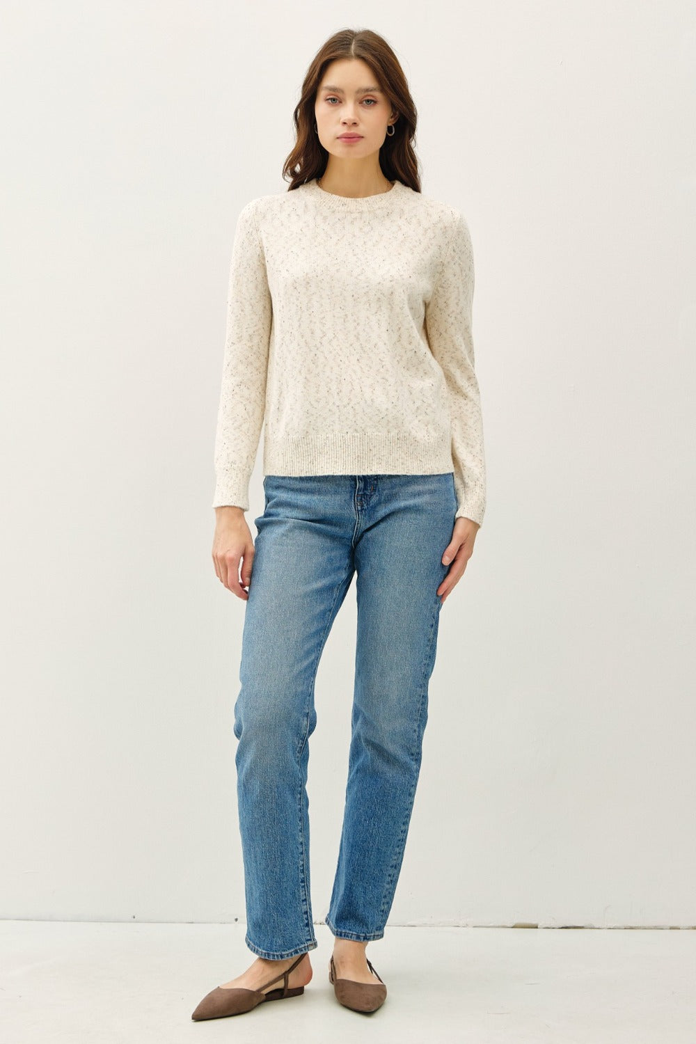 Maxct &Be Cool Heathered Round Neck Long Sleeve Sweater