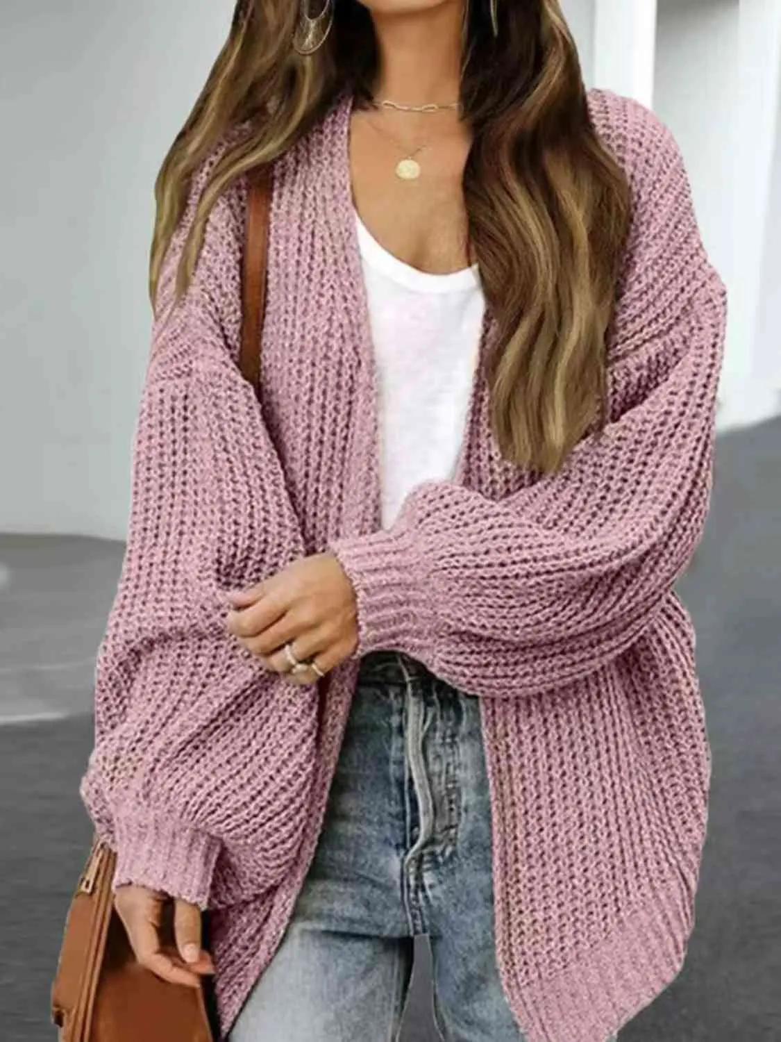 Maxct &Drop Shoulder Balloon Sleeve Cardigan