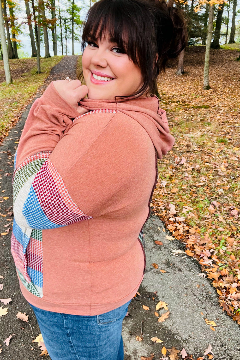 Maxct &Feeling Vintage Rust & Blue Stripe Textured Notched Hoodie