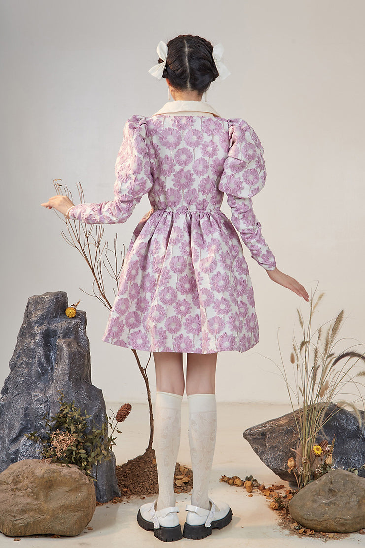 Puff Sleeve Daisy Jacquard Dress Maxct