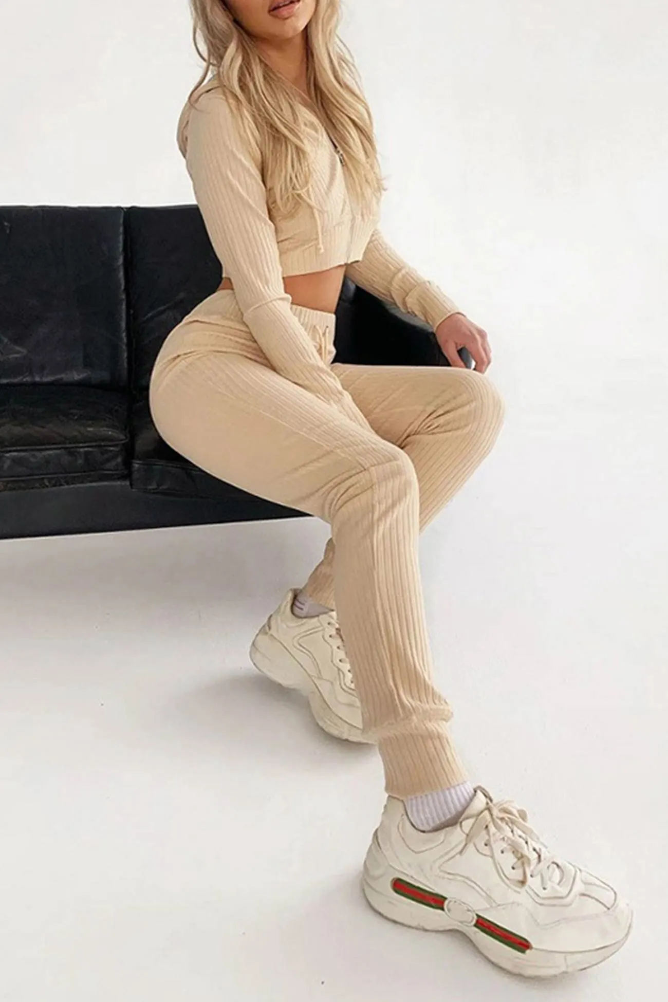 Maxct Ribbed Knit Hoodie Long Pants Suits