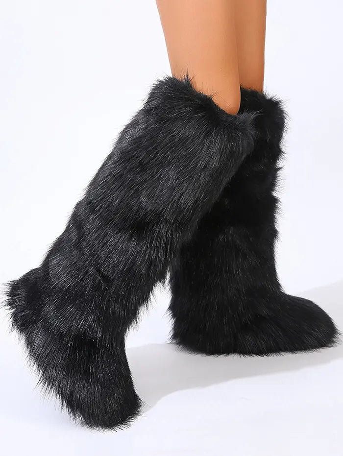 Warmth Thermal Fluffy Faux Fur Mid-calf Snow Boots Maxct