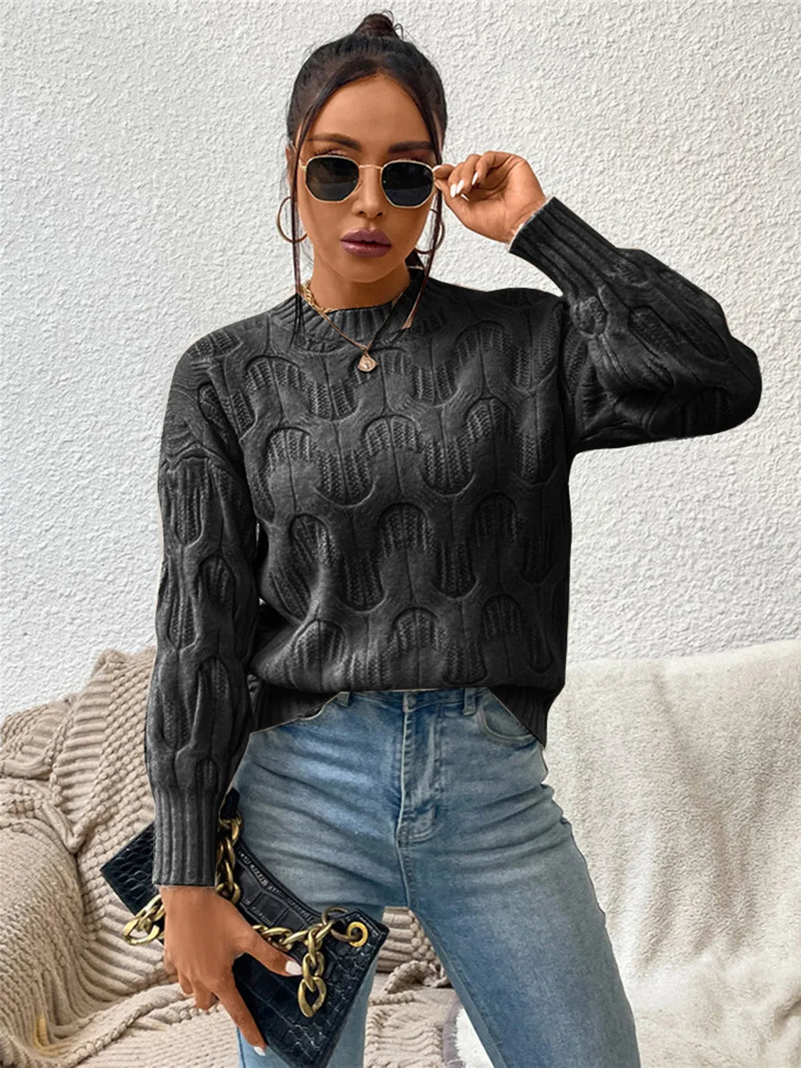 Maxct &Round Neck Long Sleeve Sweater