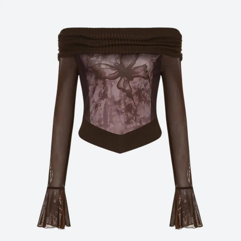 Maxct &Fairycore Butterfly Ruched Off Shoulder Top
